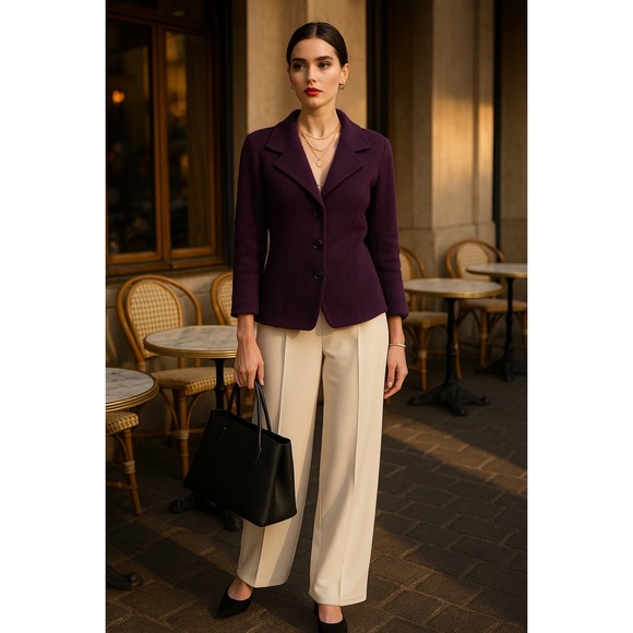 Vintage Classiques Entier Atelier Purple 100% Merino Wool Button Blazer Jacket M - Picture 1 of 8